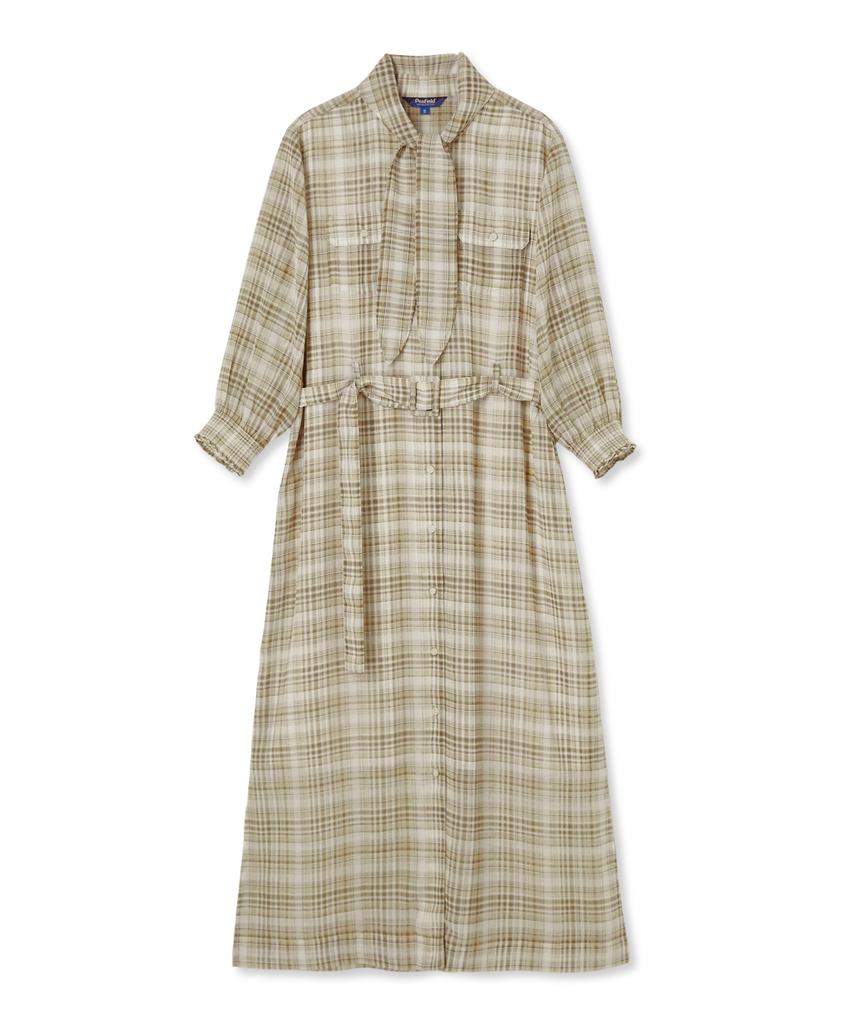 PENFIELD Шифоновое клетчатое прямое платье Желтое_Fs1Ws01F