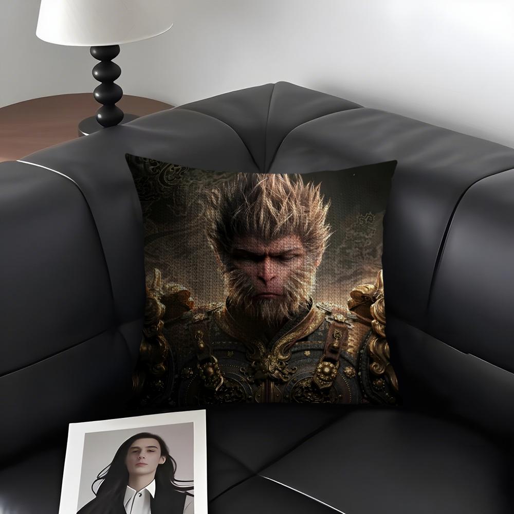 BBlack MythH Game Cushion Cover Natural Linen Organic Fabric DoubleSided Printing Sofa Home Decor Gift Pillow Case