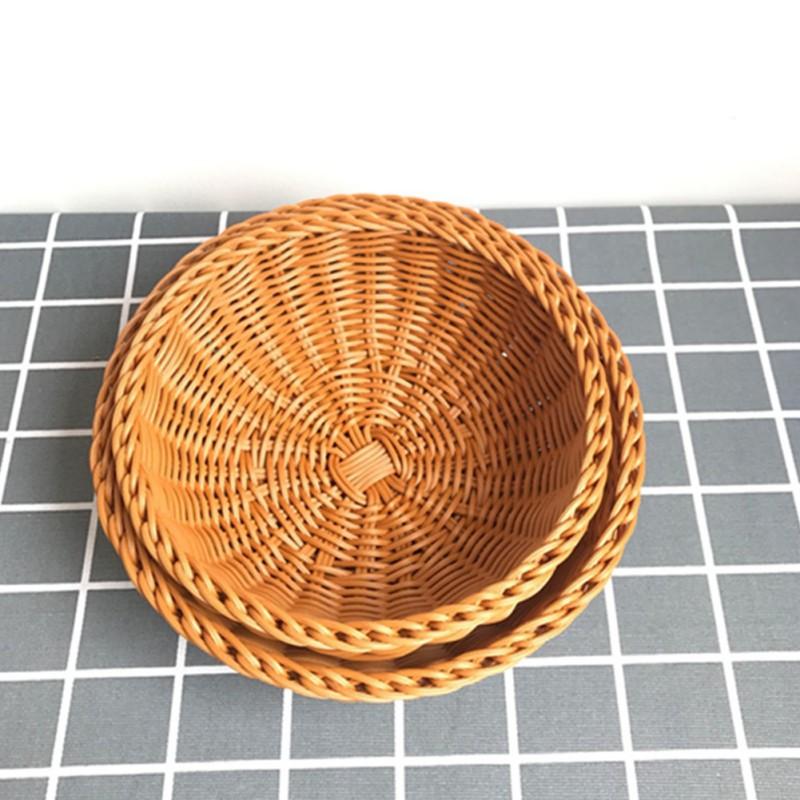 Круглая корзина для фруктов из имитации ротанга, корзина для хранения мелочей, плетеная вручную, коробка для хранения еды для пикника, кухонные принадлежности для хранения дома