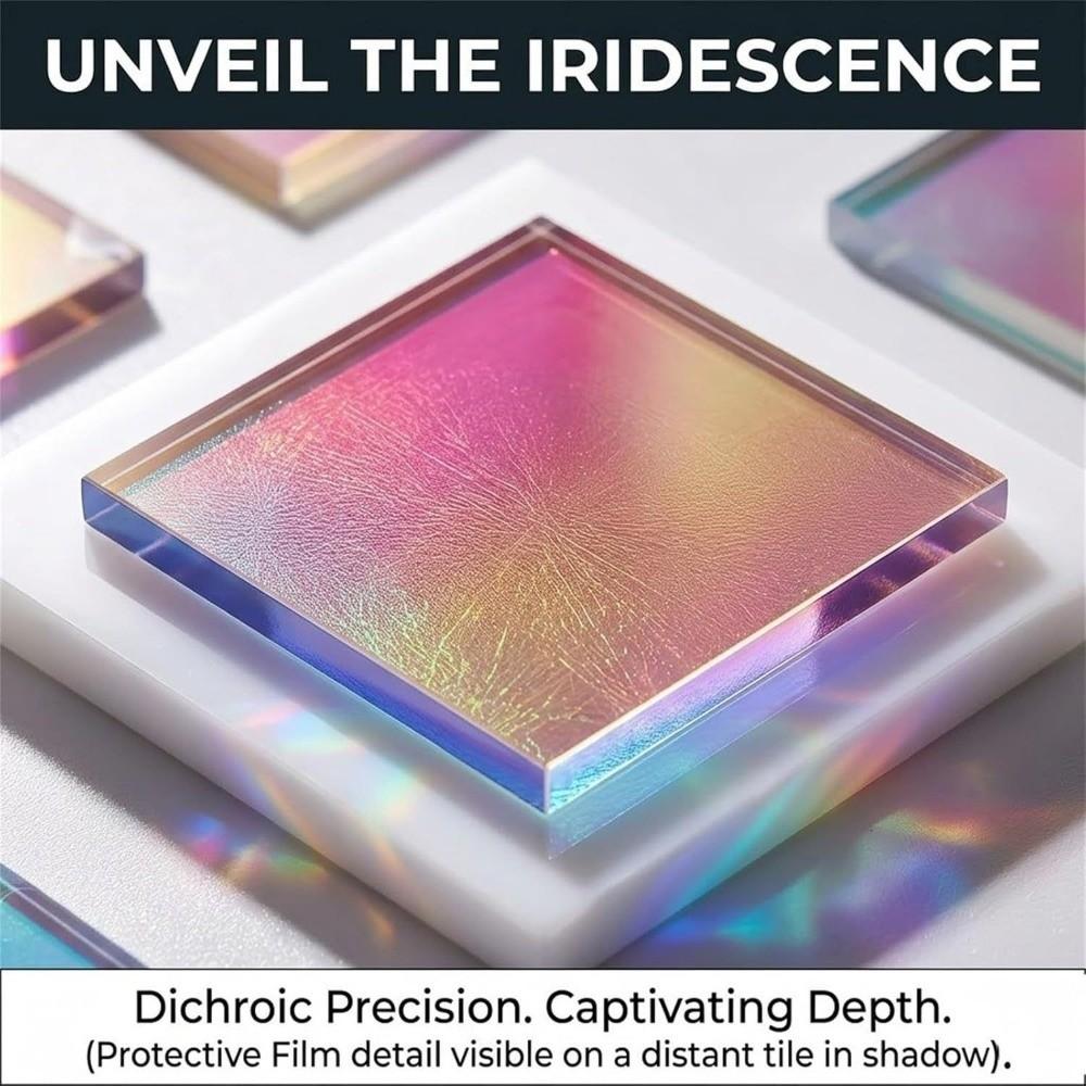 50Pcs Rainbow Holographic Acrylic Square Holo Plexiglass Tiles Iridescent Acrylic Art Creation