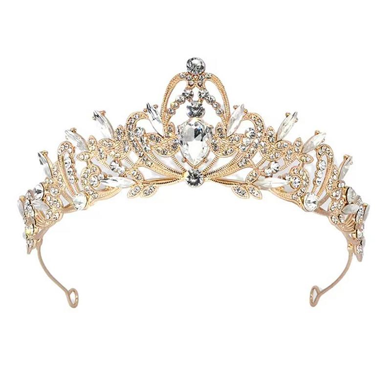 Bridal Headwear Gold-Colour Women'S Full Of Classical Temperament Wedding Crown Girl Birthday Dazzling Tiaras