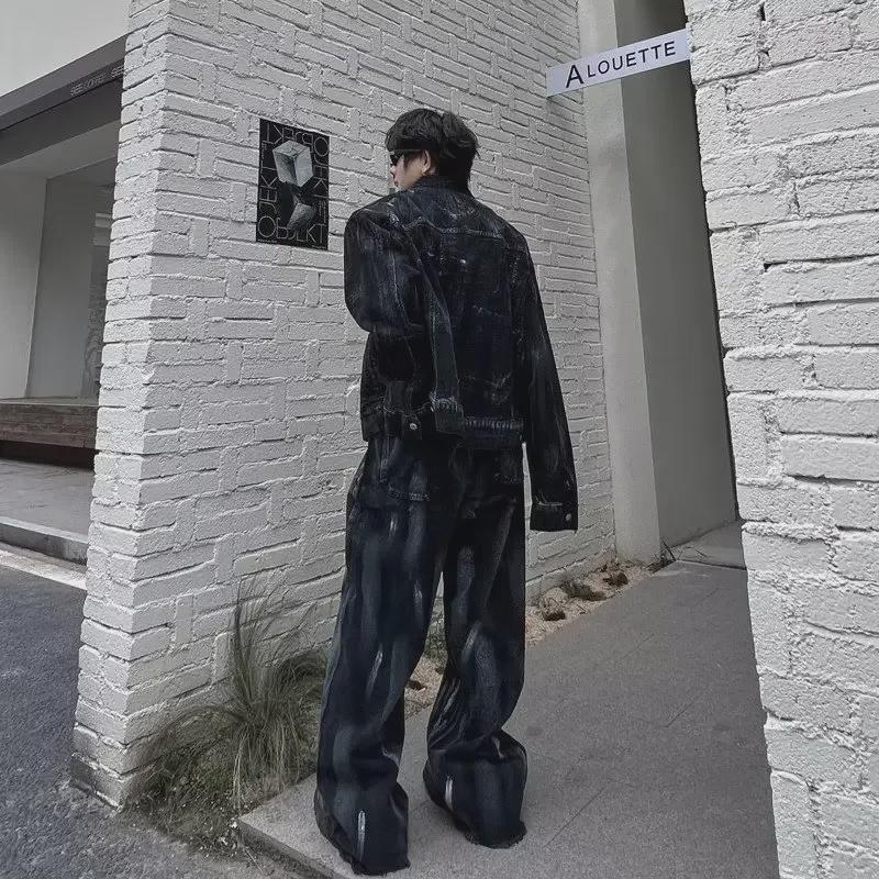 Men's Trendy Retro Washed Denim Two-Piece Suit: Jacket & Trousers