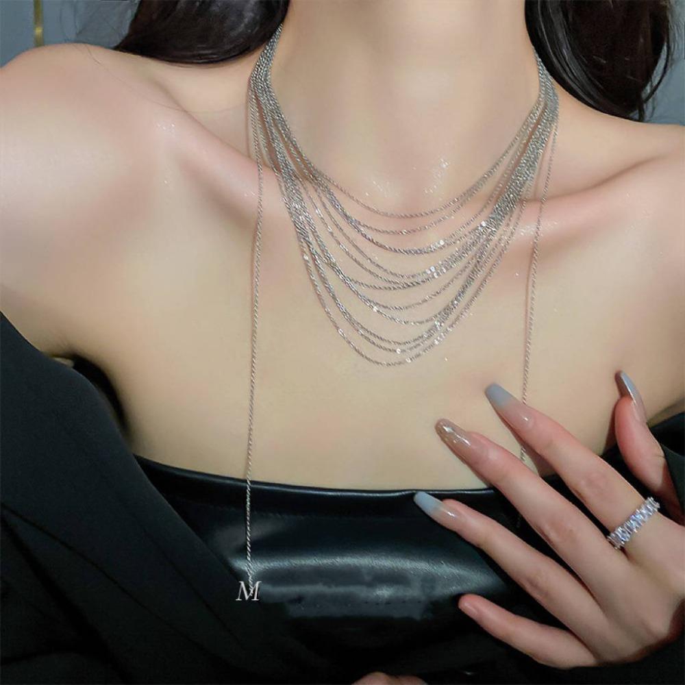 Multilayer Multi Layer Necklaces Glitter Long Sweater Chain Sweet Flash Fringe Necklace Wedding