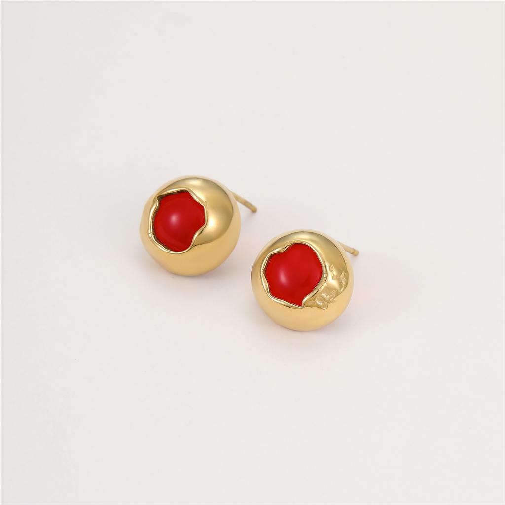 GEMCHIC Women's Vintage Round Stainless Steel 18K Gold Plated Stud Earrings Geometric Colored Stone Simple Fashion Jewelry