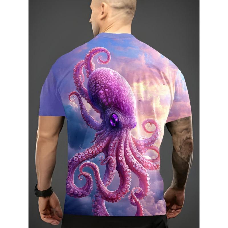 Men's Plus-Size Deer Print T-Shirt - 3D Deer Short Sleeve Round Neck Casual Streetwear Top