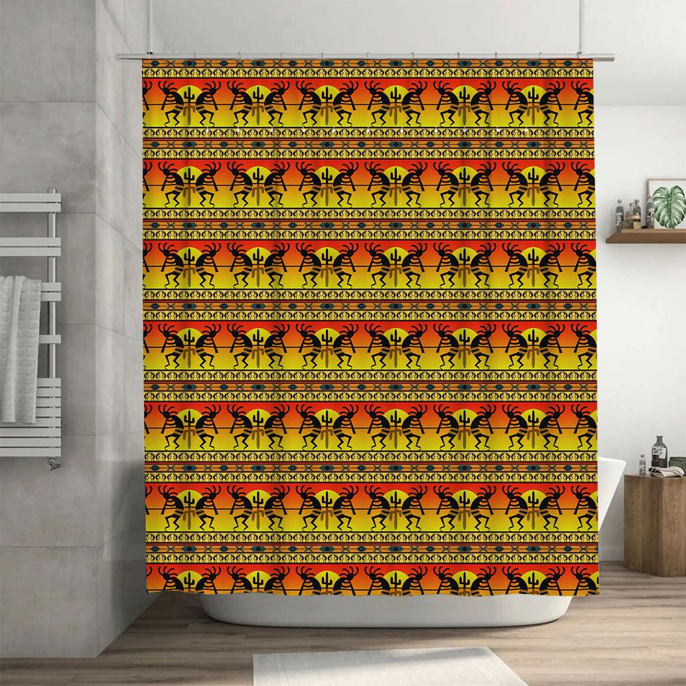 Decorative Shower Curtain Boho Style Pattern with Black, Yellow Orange Colors for Bathroom Washable Fabric Size 69 x 70 (LxW) Sh