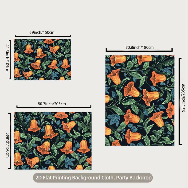 2D Flat Orange Trumpet Flower Backdrop Vintage Botanical Photo Background Cloth