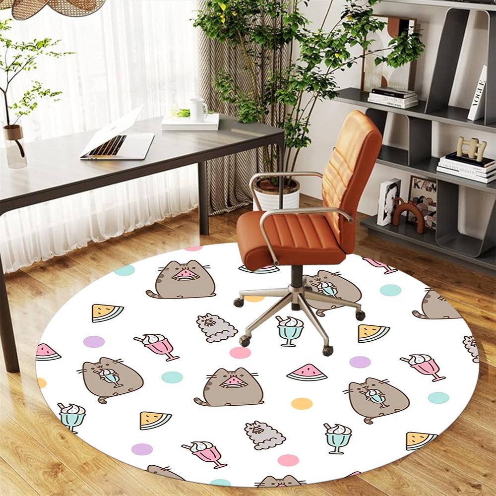 1pc cat ice-cream Round Chair mat Area Rug - Non-Slip, Floor Mat for Office, Bedroom, and Indoor Decor c1118129