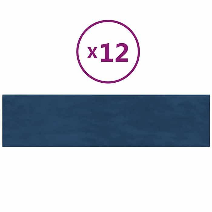 VidaXL Wall Panels 12 Pcs Blue 60x15 Cm Velvet 1.08 M² 343834