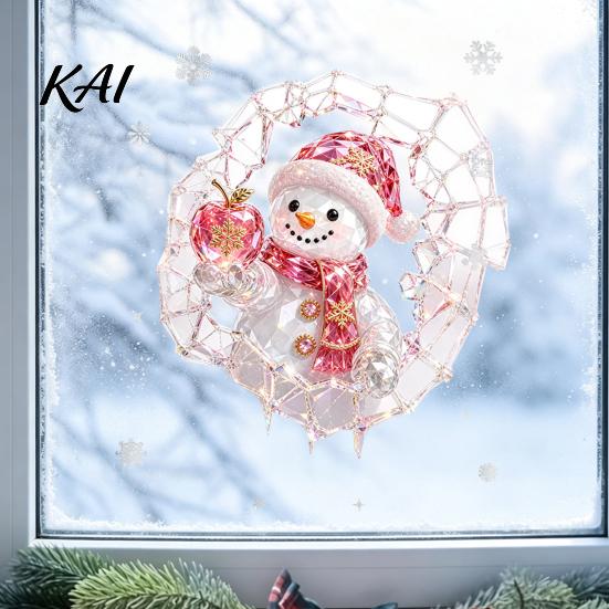 Indoor Outdoor Festive Signs 2Pcs Stained Glass Style Christmas Window Clings, Double?Sided Printed Xmas Static Holiday Party Decor Supplies Decals,