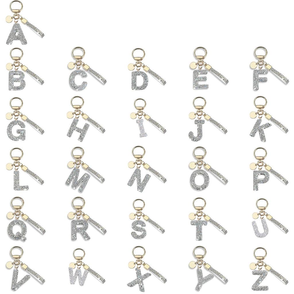 Personalized Custom Engraved 26 English Letters With Diamond Keychain
