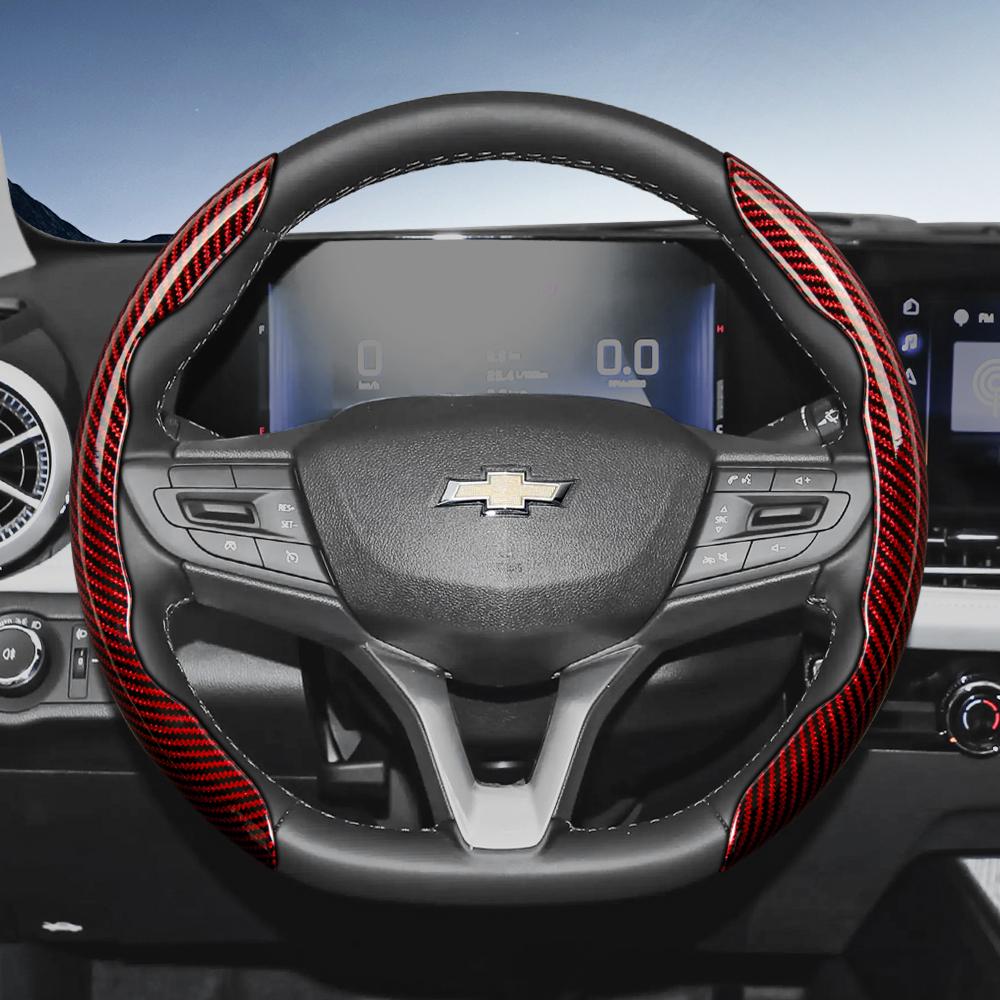 AABHG1 Suitable for Chevrolet Carbon Fiber Texture Steering Wheel Cover with Segmented Quick-Release Design, Durable, for Silverado, Equinox, Trax