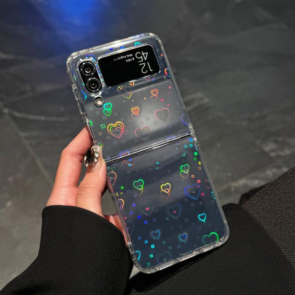 Роскошный лазерный чехол-сердечко для телефона Samsung Galaxy Z Flip 6 5 4 3 Zflip6 Zflip5 Zflip4 Zflip3 Прозрачный складной чехол