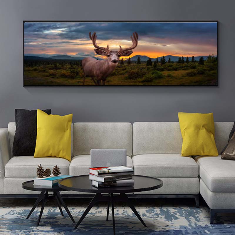 Олень в лесу постеры и принты закат пейзаж настенное искусство животные холст картины фотографии гостиная домашний декор без рамки