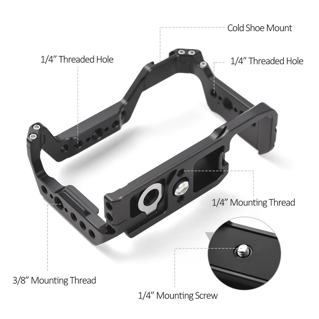 Camera Cage with Top Handle Aluminum Alloy Camera Video Cage with Cold Shoe Mount Numerous 1/4 Inch