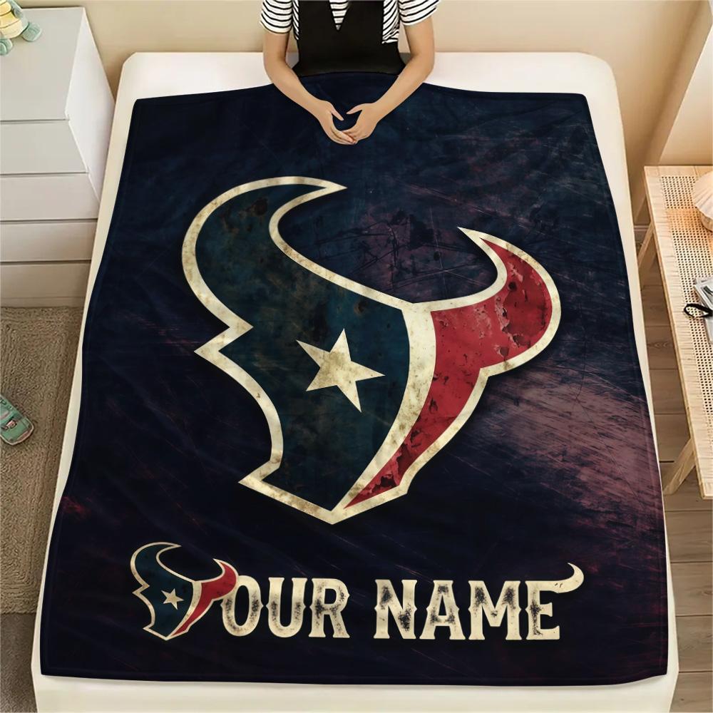 Custom Name Houston Texans Flannel Blanket, High quality Comfortable for All Seasons, Home Decor, Warmth and Comfort