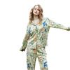Womens Lightweight Silk-Like Pajama Set Long Sleeve Top Pants French Style Loungewear Sleepwear Fall