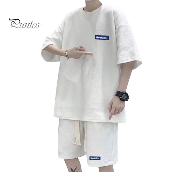 Мужской комплект из 2 предметов, повседневный спортивный костюм, шорты, летний свободный спортивный костюм с коротким рукавом, спортивный комплект, домашняя одежда с вафельной текстурой, подходящий костюм