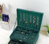 Cross mirror explosion ring stud earrings necklace pendant jewelry storage box retro dark green suede cloth double layer jewelry box