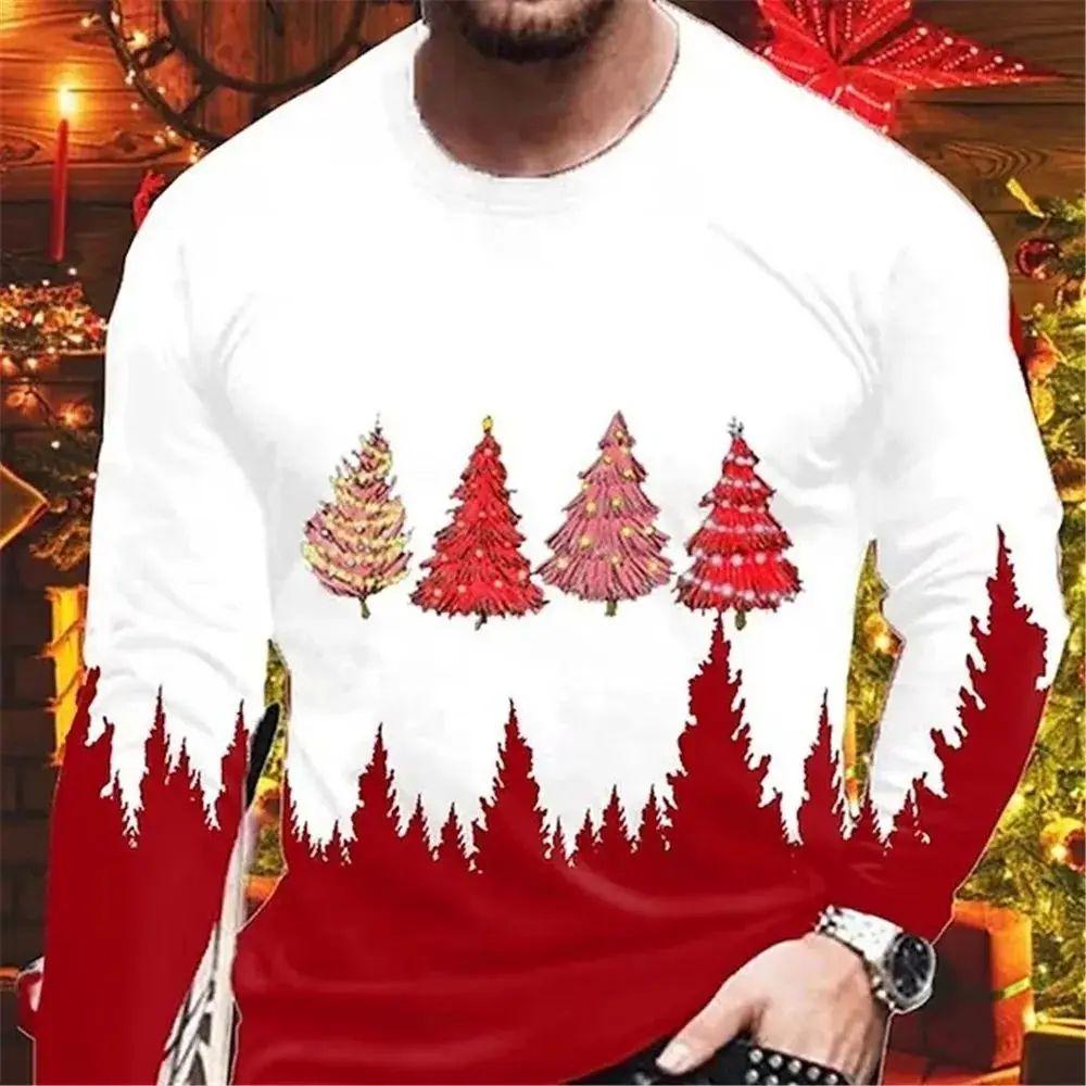 Новая мужская модная футболка с длинным рукавом и коротким рукавом с коротким рукавом, новогодняя, ​​рождественская, креативная индивидуальная футболка, свободный повседневный топ больших размеров