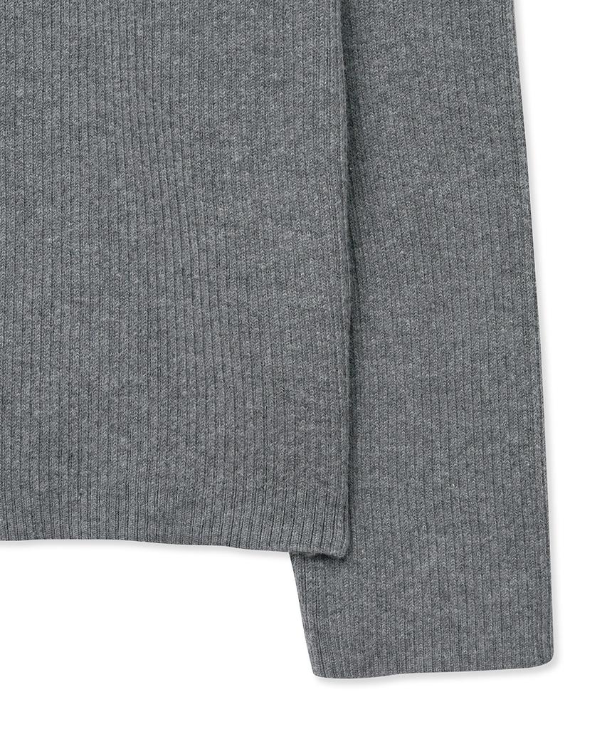 NOIRER Cotton Ribbed Henley Neck Knit (Gray)