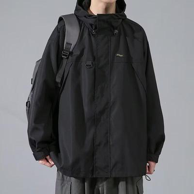 Мужская черная куртка с капюшоном в корейском стиле - Весна и Осень, Модная свободная посадка, Рабочая одежда.