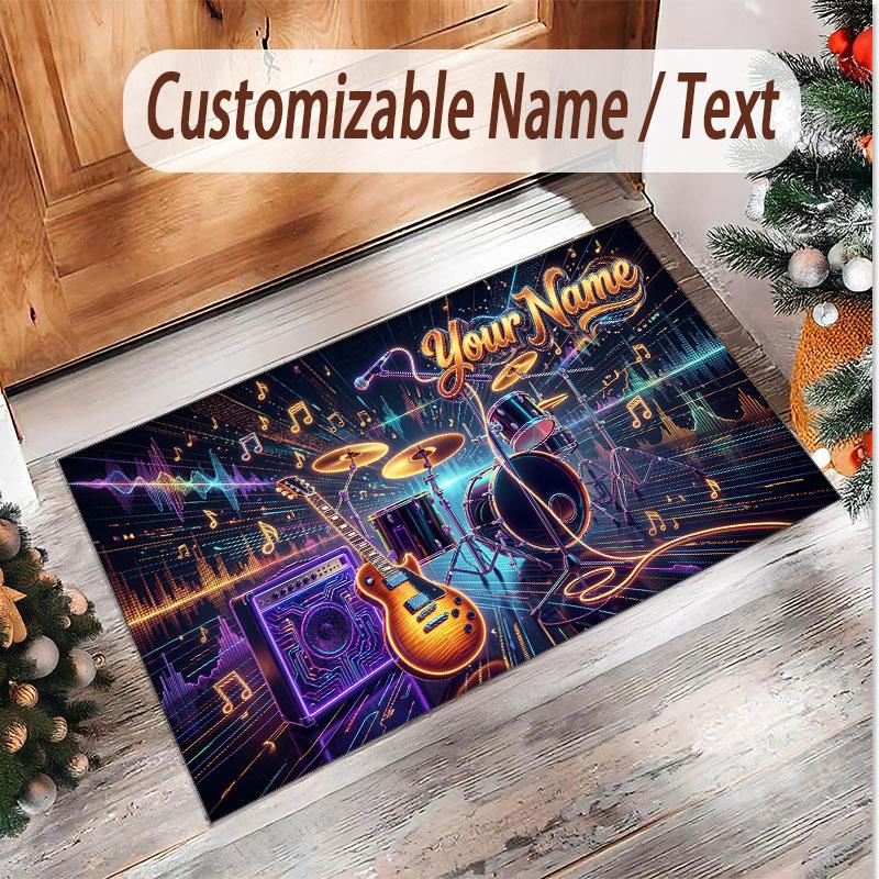 Music General Theme Soft Crystal Velvet Rug Custom Name & Text Print Non Slip Floor Rug for Bedroom Living Room