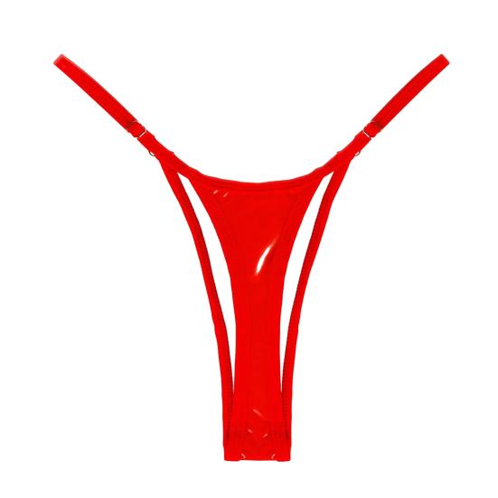 Женские стринги, глянцевые, треугольной формы, однотонные, эластичные, мягкие, средней длины, с регулируемым ремешком