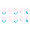Gentle Pink Short Fake Nails with Blue Tip Prevailing Natural Look Press-On Nail Sets for Stage Performance Wear