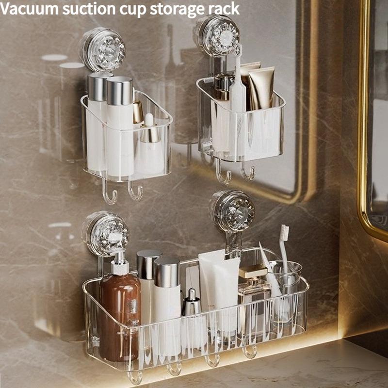 1PC suction cup non-punching rack toilet bathroom wall-mounted with hook storage rack toiletries storage box