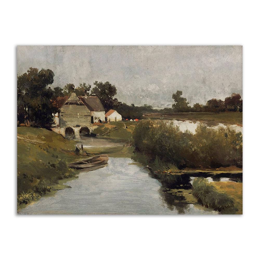 Ретро настенное искусство, скандинавская картина на холсте, настенный постер и принты, винтажное деревенское поле, пейзажное украшение, картина для гостиной