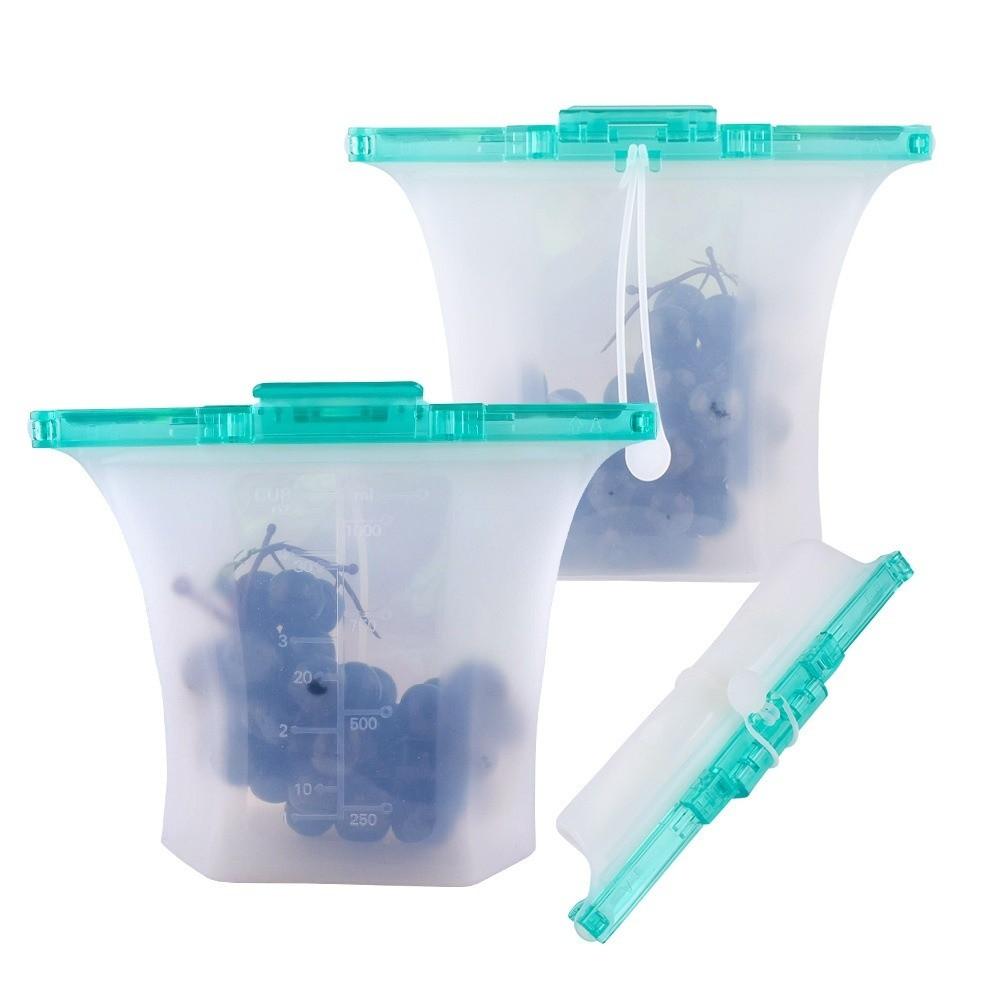 Translucent 1000ml Fresh-keeping Bag Double Lock Portable Freezer Seal Bags Food-grade Silicone Reusable Food Storage Bag Picnic