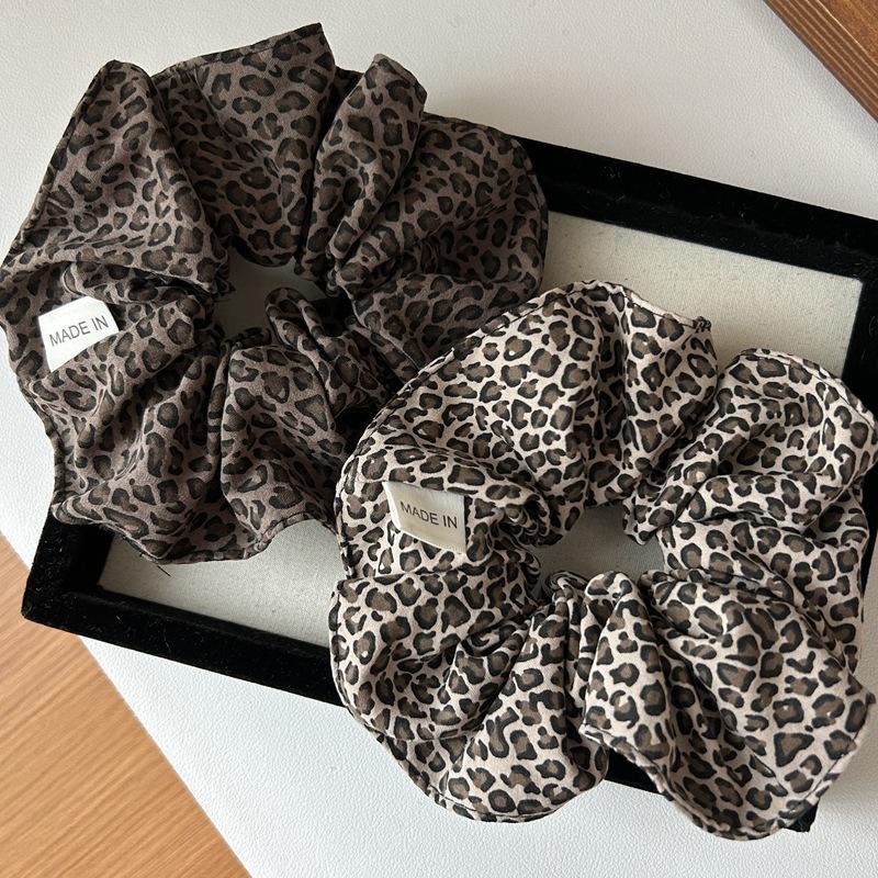 For Women Elastic Big Hair Tie Girls Black Hair Rubber Bands Retro Korea Fashion Leopard Print Oversized Scrunchie Hair Rope