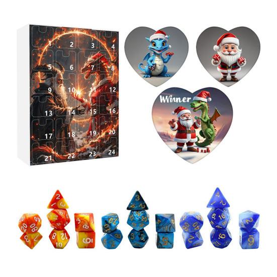 Рождественский адвент-календарь 2024, акриловые игральные кости, украшения, 24-дневный календарь обратного отсчета, набор разноцветных многогранных игральных костей