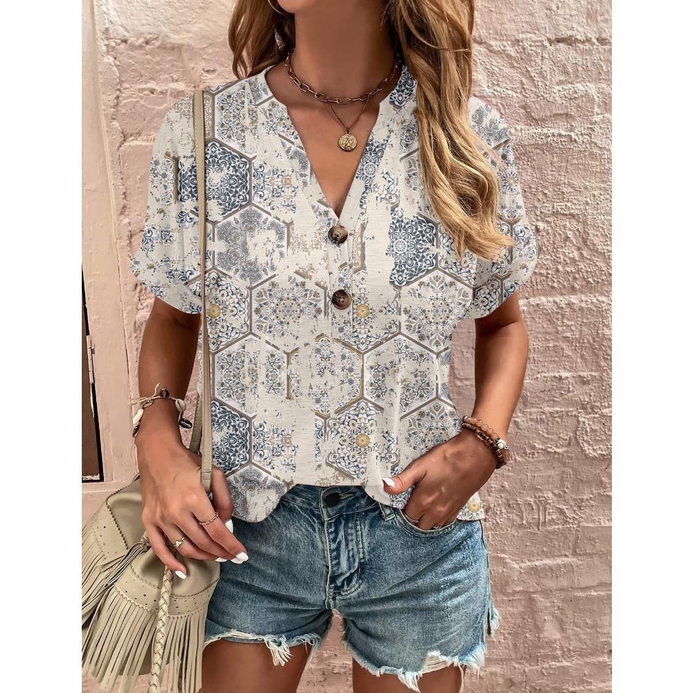 Женская футболка, летняя футболка с V-образным вырезом для женщин, повседневная модная футболка с коротким рукавом, повседневная футболка с 3D-принтом, женская одежда