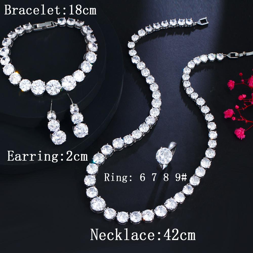 CMM 4PS Роскошный комплект свадебных украшений, ожерелье, кольцо, серьги, браслет, сапфировый цвет/рубиновый цвет, цирконий