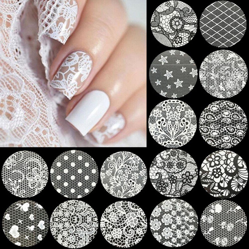 Красота Ногтей Фольгированная Наклейка Звездное Небо Переводная Бумага Набор Фольги для Ногтей Черный Белый Кружевной Стикер для Нейл-Арта