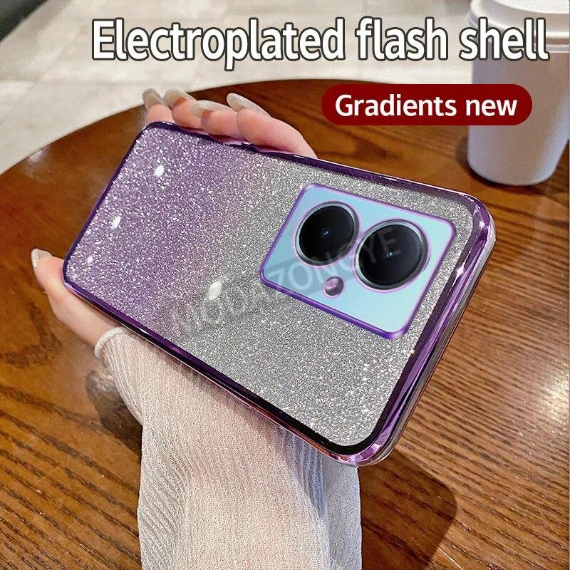 For VIVO Y78 5G Case Electroplating Luxury Soft Glitter TPU Back Cover VIVOY78 5G Phone Casing For Girl Woman