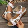 Fashion Vintage Print Wedge Sandals for Women 2025 Summer Ankle Strap Non Slip Beach Shoes Woman Lightweight Platform Sandles Plus Size