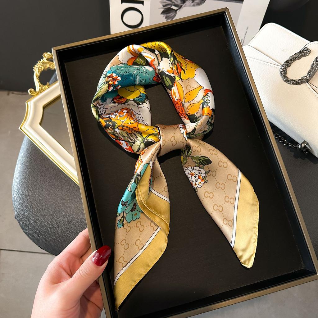 Spring And Summer Satin Long Scarf For Women Sunscreen Shawl Fashionable Beauty Scene Satin Long Scarf Versatile Travel Scarf