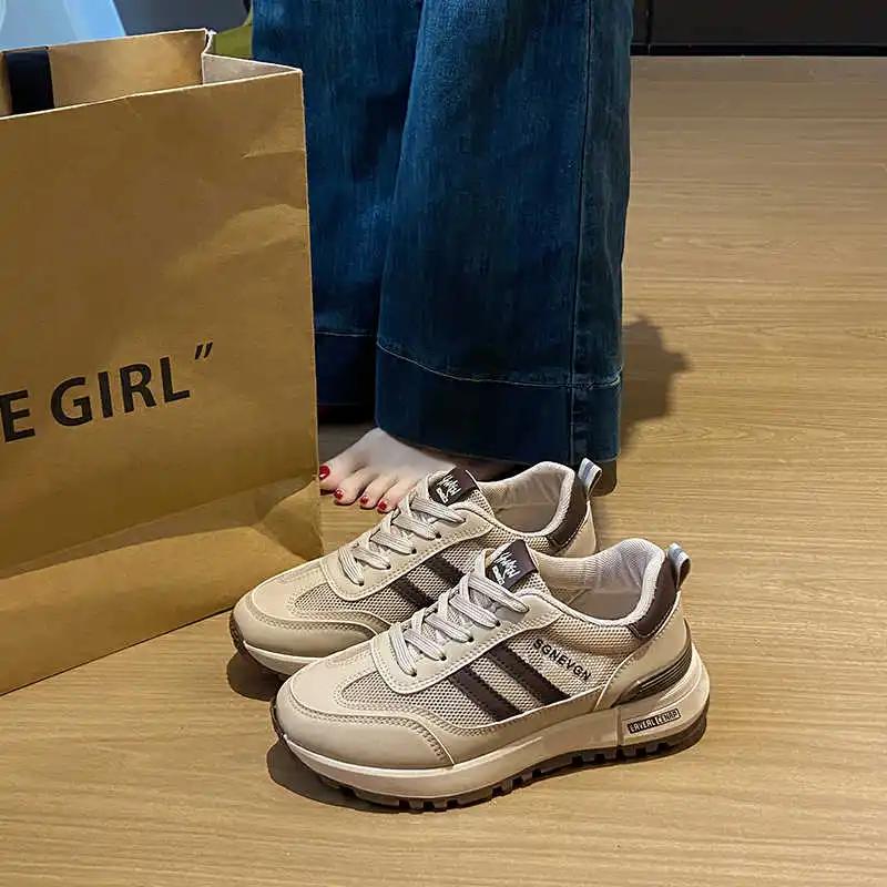 Fashion Spring Fall Beige Woman Sneakers Tennis Leopard Boots Woman White Sport Shoes Women Genuine Brand Best Selling Skor