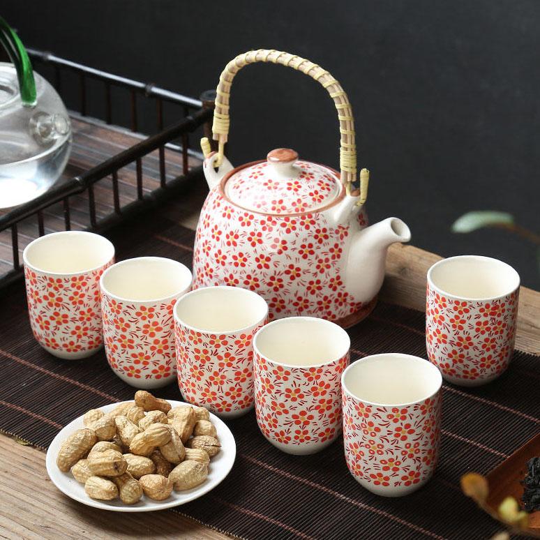 1 чайник, 6 чашек, большой чайник, поднос для чая, керамический сине-белый фарфоровый горшок с кунг-фу, простой бытовой чайный сервиз