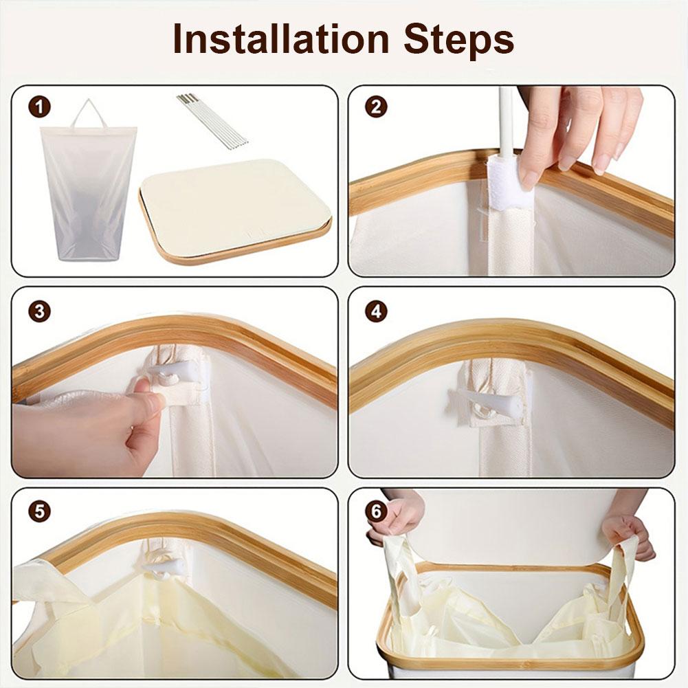 Foldable Laundry Hampers with Lid & Inner Bag Clothes Storage Basket Bamboo Handles Bathroom Laundry Basket Bathroom Accessories