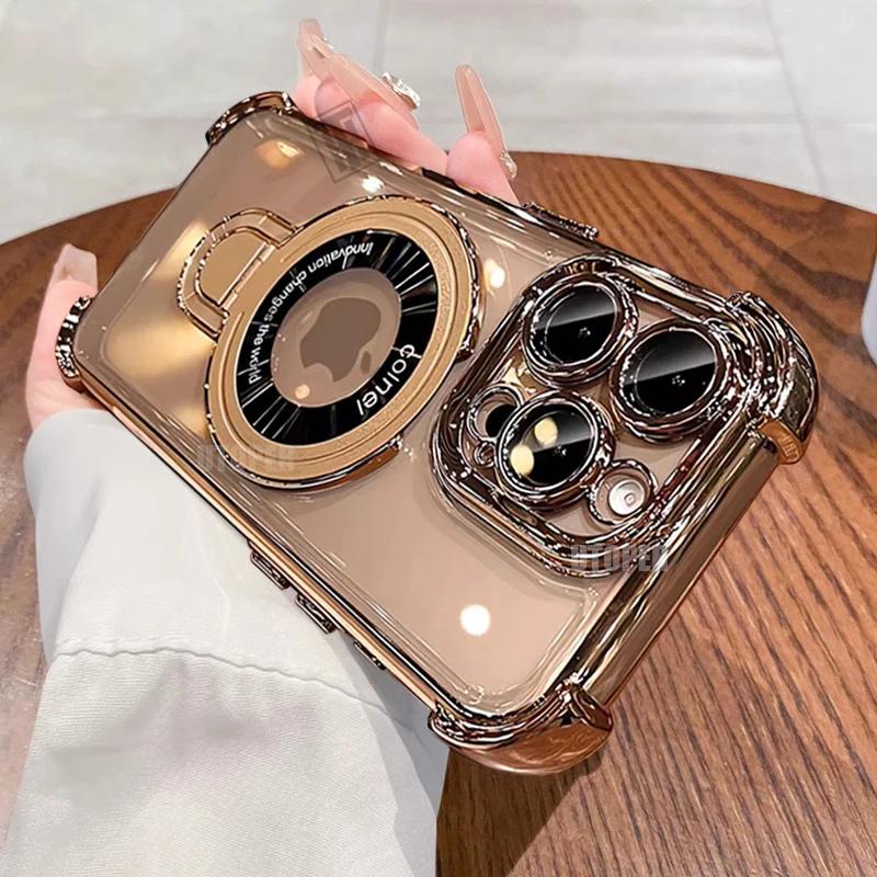 Роскошный Новый Прозрачный Чехол-книжка с Подставкой для iPhone 16 15 14 13 11 12 Pro Max Plus с Магнитным Покрытием Magsafe, Ударопрочный Чехол