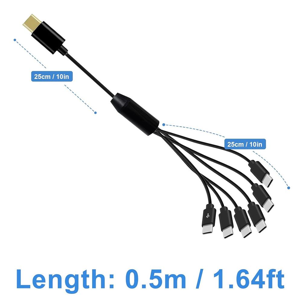 Type C to USB C Cable Splitter 1 in 6 out USB C Extension Adapter Wire Phone Tablet Gamepad for Switch Charging Plug Cord