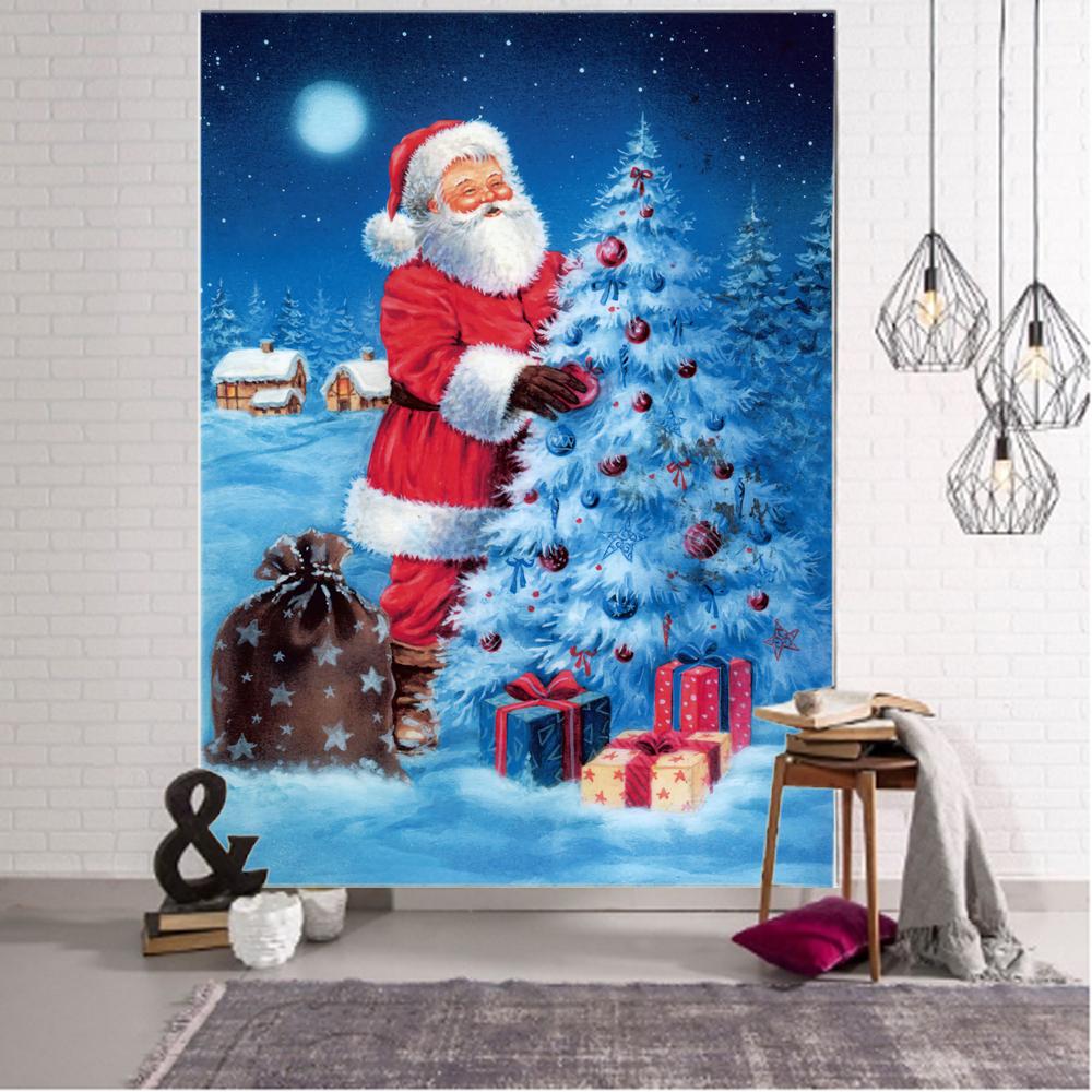 Christmas Decorative Tapestry Red Santa Claus Christmas Tree Fireplace Art Wall Hanging Home Holiday Wall Blanket Tapestries