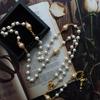 62KD Vintage Pearl Beads Rosary Necklace Jesus Christ Crucifix for Cross Pendant Necklaces for Women Jewelry Charm Prayer Gifts