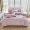 Solid Color Duvet Cover Set Full Queen, 100% Washed Cotton Bedding Set Soft Comfy 4 Pcs-1 Quilt Cover,1 Flat Sheet,2 Pillowcase