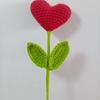 Crochet Heart Picks Handmade Knit Red Heart Bouquet with Green Leaves Valentine's Day Vase Filler for Table Centerpiece Home Decor