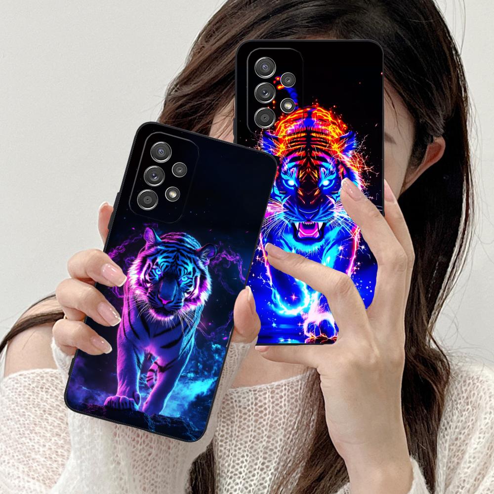 Неоновый чехол для мобильного телефона с тигром для Samsung Galaxy A56 55 54 53 52 51 36 35 34 23 16 15 5G Цветной чехол Красивый чехол Роскошный